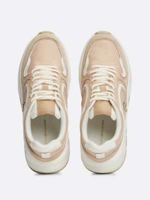 roze chunky leren sneaker met th-monogram voor dames - tommy hilfiger