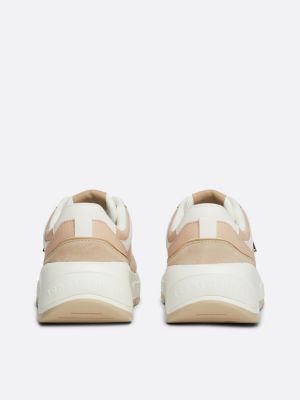 roze chunky leren sneaker met th-monogram voor dames - tommy hilfiger
