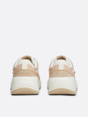 sneakers running in pelle con suola spessa bianco da donne tommy hilfiger