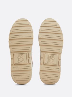 roze chunky leren sneaker met th-monogram voor dames - tommy hilfiger