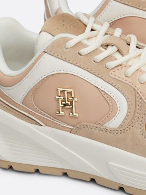 sneakers running in pelle con suola spessa bianco da donne tommy hilfiger