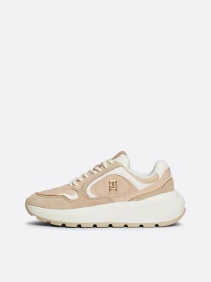 sneakers running in pelle con suola spessa bianco da donne tommy hilfiger