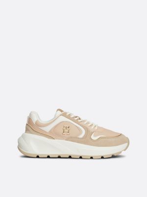 sneakers running in pelle con suola spessa white da donne tommy hilfiger