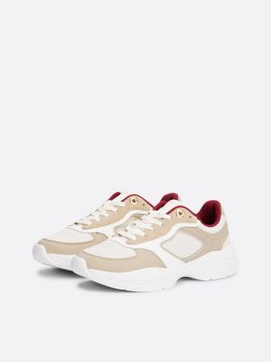 sneakers running con mix di texture beige da donne tommy hilfiger