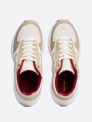 sneakers running con mix di texture beige da donne tommy hilfiger