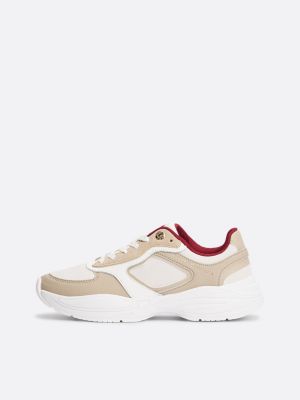 beige mixed texture chunky runner trainers for women tommy hilfiger