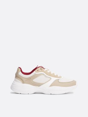 sneakers running con mix di texture beige da donne tommy hilfiger