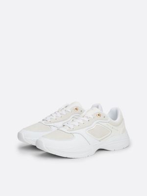 white mixed texture chunky runner trainers for women tommy hilfiger