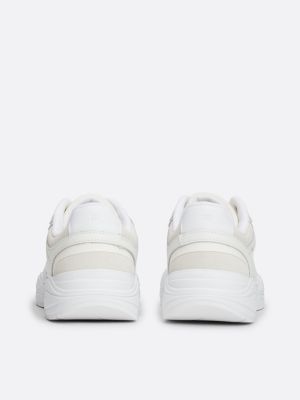 white mixed texture chunky runner trainers for women tommy hilfiger