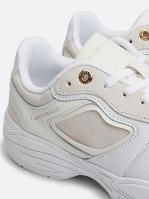 sneakers running con mix di texture bianco da donne tommy hilfiger