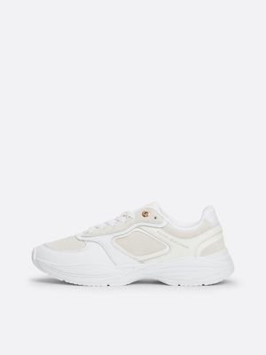 white mixed texture chunky runner trainers for women tommy hilfiger