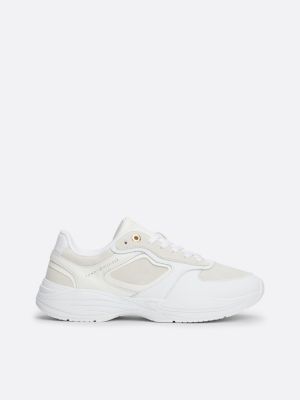 white mixed texture chunky runner trainers for women tommy hilfiger