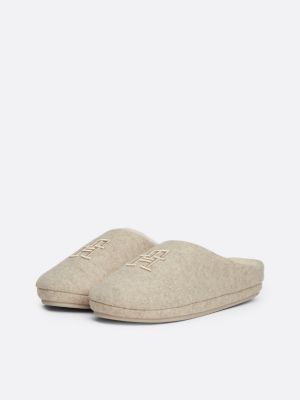 beige pantoffel met geborduurd th-monogram voor dames - tommy hilfiger