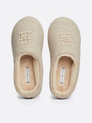 beige th monogram embroidery slippers for women tommy hilfiger