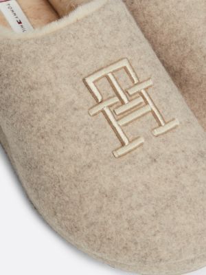 slippers con monogramma th ricamato beige da donne tommy hilfiger