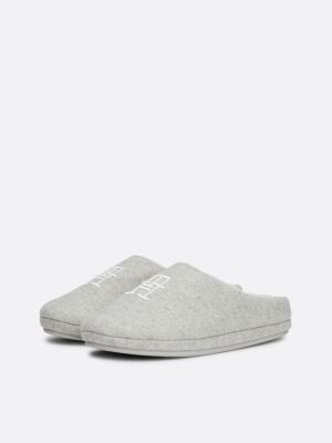 grey th monogram embroidery slippers for women tommy hilfiger