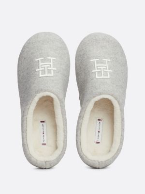 slippers con monogramma th ricamato grigio da donne tommy hilfiger