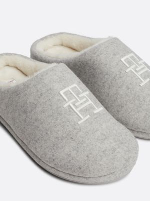 grey th monogram embroidery slippers for women tommy hilfiger