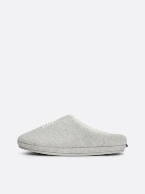 grey th monogram embroidery slippers for women tommy hilfiger