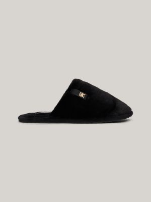 slippers felpate con monogramma th black da donne tommy hilfiger