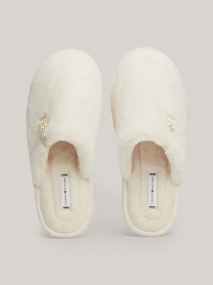 slippers felpate con monogramma th bianco da donne tommy hilfiger