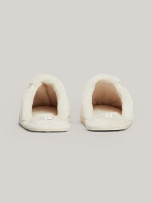 white th monogram plaque fleece slippers for women tommy hilfiger