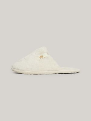 white th monogram plaque fleece slippers for women tommy hilfiger