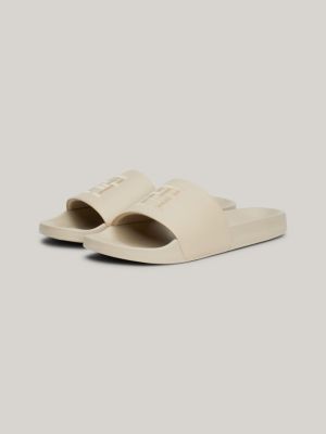 claquettes casual à monogramme th brodé beige pour femmes tommy hilfiger
