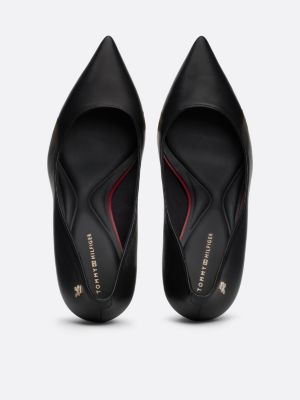 black leather block heel pointed court shoes for women tommy hilfiger