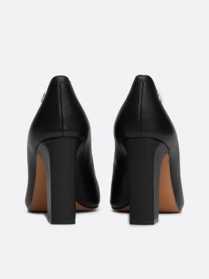 Leather Block Heel Pointed Court Shoes Black Tommy Hilfiger