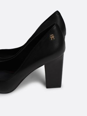 zwart leren pump met blokhak en spitse neus voor dames - tommy hilfiger