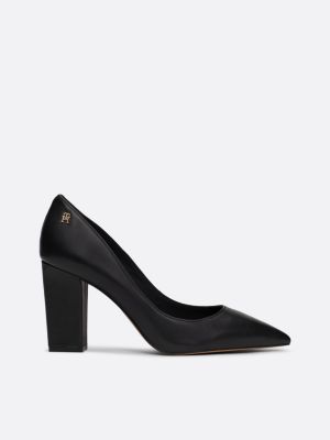 Leather Block Heel Pointed Court Shoes