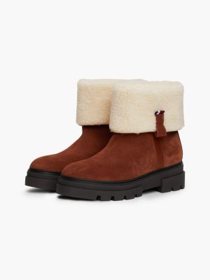 brown warm lined suede cleat roll down boots for women tommy hilfiger