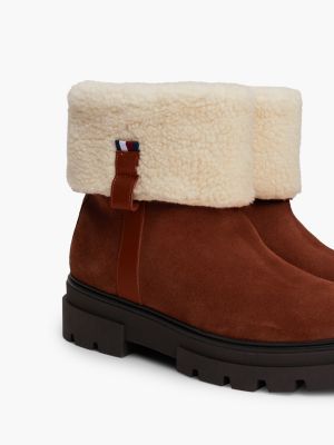 brown warm lined suede cleat roll down boots for women tommy hilfiger