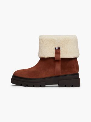 brown warm lined suede cleat roll down boots for women tommy hilfiger