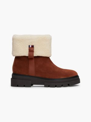 brown warm lined suede cleat roll down boots for women tommy hilfiger