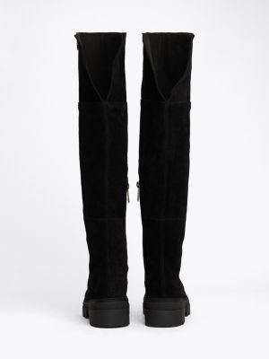 black suede over-knee cleat boots for women tommy hilfiger