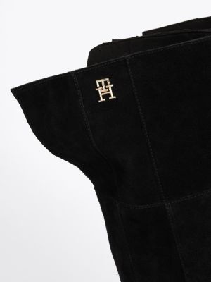 black suede over-knee cleat boots for women tommy hilfiger