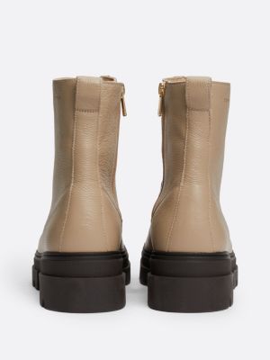 beige mittelhoher schnürstiefel aus leder für damen - tommy hilfiger