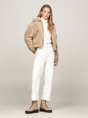 beige mittelhoher schnürstiefel aus leder für damen - tommy hilfiger