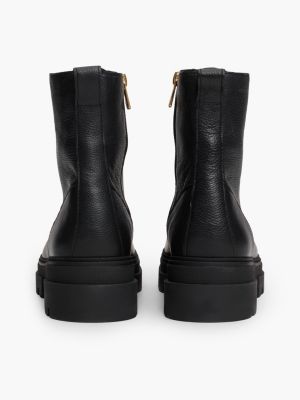 black leather cleat lace-up mid boots for women tommy hilfiger