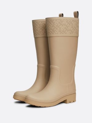 beige th monogram rubber cleat rain boots for women tommy hilfiger