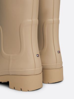 beige th monogram rubber cleat rain boots for women tommy hilfiger