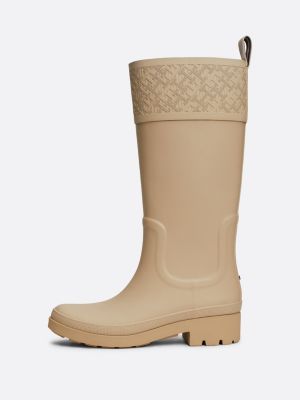 beige th monogram rubber cleat rain boots for women tommy hilfiger