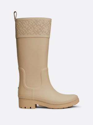 Bottes de pluie en caoutchouc a monogramme TH Beige Tommy Hilfiger