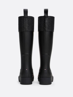 Bottes de pluie en caoutchouc a monogramme TH Noir Tommy Hilfiger