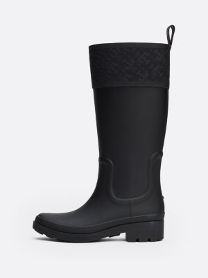 black th monogram rubber cleat rain boots for women tommy hilfiger