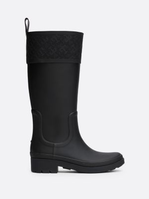 Bottes de pluie en caoutchouc a monogramme TH Noir Tommy Hilfiger