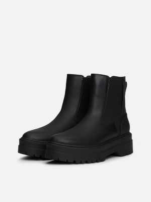 zwart chunky chelsea boot met rubberfinish voor dames - tommy hilfiger