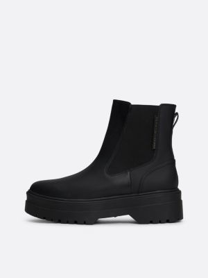 schwarz klobiger chelsea-boot mit gummiertem finish für damen - tommy hilfiger